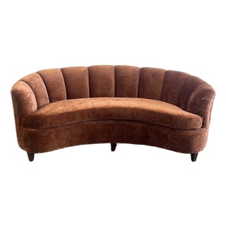 1980s Art Deco Style Sofa in Rich Chocolate Chenille For Sale