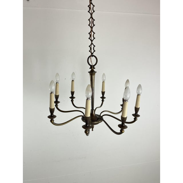 Gold Mid-Century Eight-Light Brass Chandelier, 1950s For Sale - Image 8 of 8