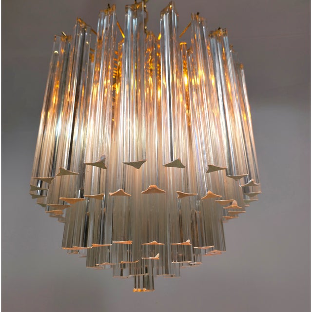 Gold Mid-Century Italian Murano Glass 5-Tiered Chandelier with Brass Frame by Paolo Venini for Venini, 1980s For Sale - Image 8 of 14
