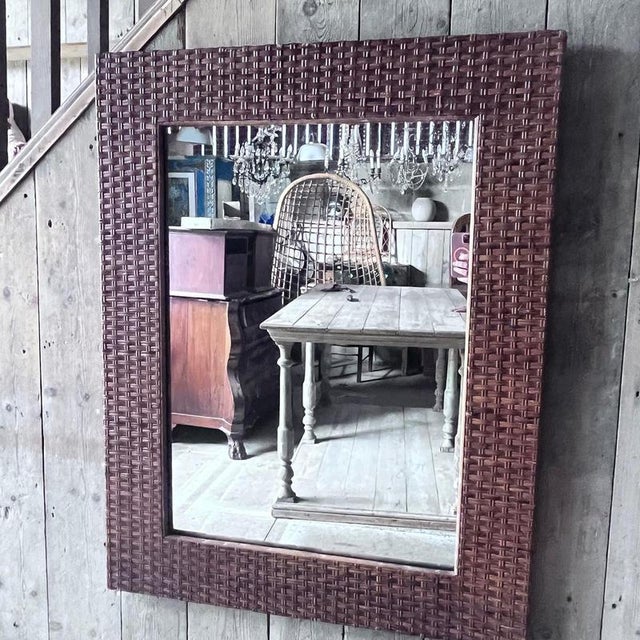 Wood Vintage Wicker Framed Wall Mirror For Sale - Image 7 of 14