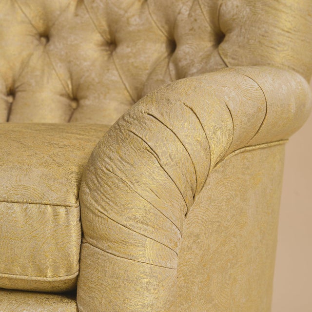 20th Century Italian Yellow Tufted Club Armchair - 2 Available For Sale - Image 11 of 11