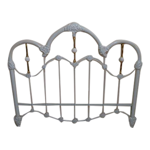 1980s Vintage Elliott’s Design White Enameled Iron and Brass Full Size Bed Headboard