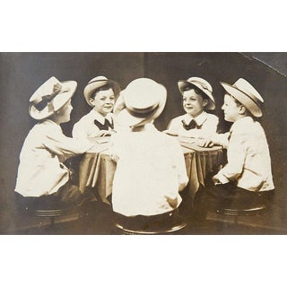 Antique Multigraph Trick Photograph Young Boy & Fancy Hat For Sale
