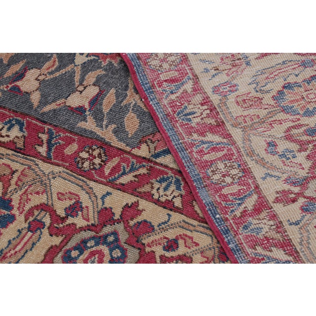 Red Vintage Kayseri Rug in Blue With Light Red Floral Patterns - Rug & Kilim For Sale - Image 8 of 8