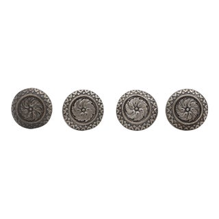 Set of 4 Vintage Nickeled Floral Radial Cabinet Knobs For Sale