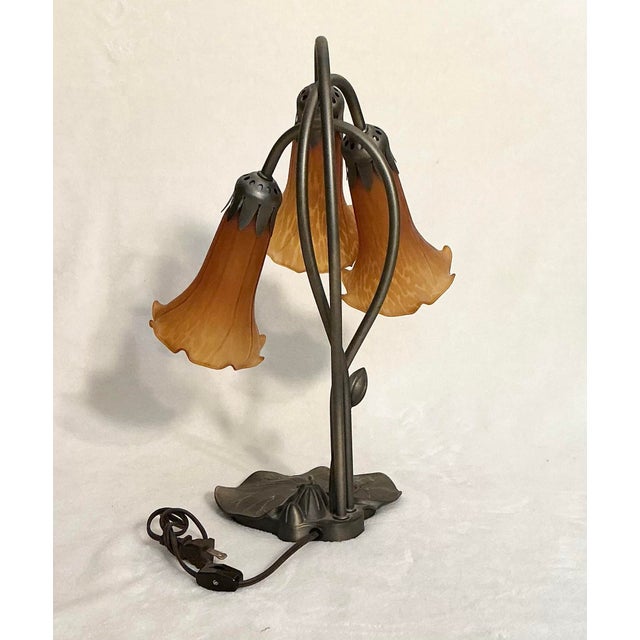 Tiffany Studios Tiffany Styled Pond Lily Three Light 16"Tall Table Lamp For Sale - Image 4 of 12