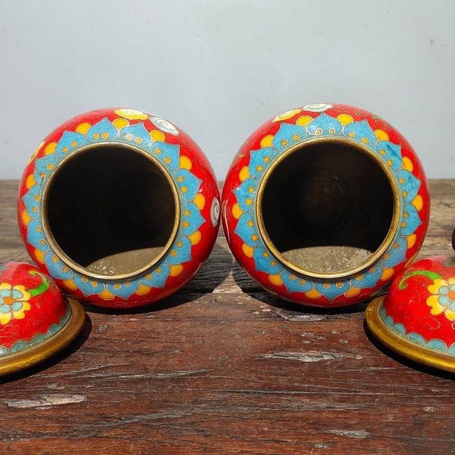 Pair of Vintage Chinese Cloisonné Enamel "Dragon & Phoenix" Covered Jars With "Xuan" Mark For Sale In Los Angeles - Image 6 of 9