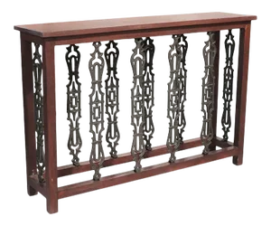 Entryway Console Table With Black Finish Grills | Farmhouse Style Iron Wood Sofa Table | Mid Century Modern Eclectic Foyer Table