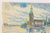 Mid-Century Swedish Folk Art Oil Pastel Drawing of Stockholm City Hall in Sky Blue, Pink, Purple, Teal, Green For Sale - Image 15 of 18