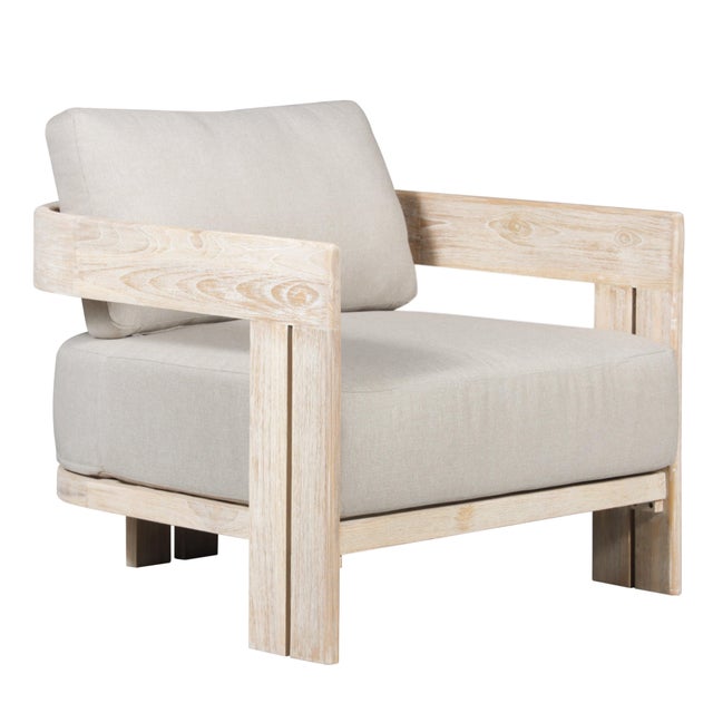Gray Paradiso Outdoor Solid Teak Wood Chair Natural Look - Grey Fabric For Sale - Image 8 of 9