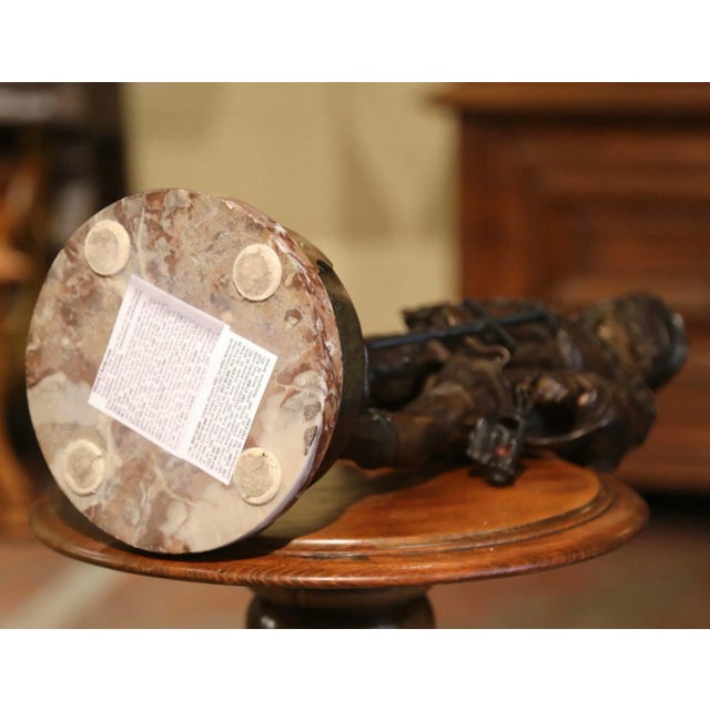 19th Century French Marble Base Bronze Sculpture "Escholier" Signed E. Picault For Sale - Image 11 of 12