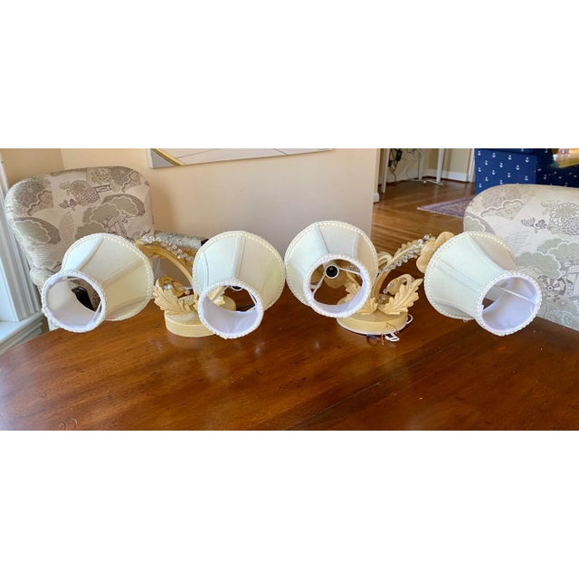 2010s Pair of Contemporary Crystal and Wrought Iron Hand Painted Sconces With Shades For Sale - Image 5 of 11