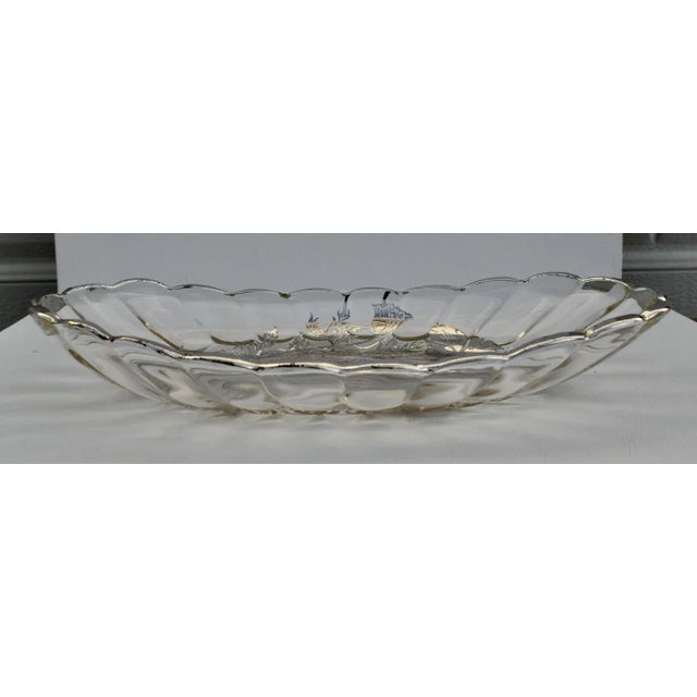 Art Nouveau Mid 20th Century Floral Scalloped Edge Dish W/Silver Overlay For Sale - Image 3 of 13