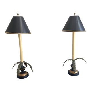 Vintage 1984 Sarreid Ltd. Palm Frond Table Lamps – Pair – Hollywood Regency / Palm Beach Style For Sale