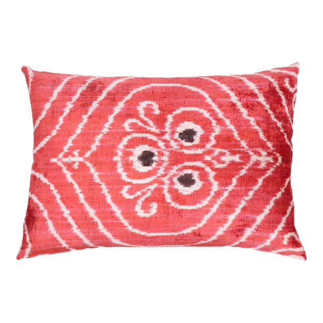 Contemporary Pinkish Red Velvet Throw Pillow & Down Insert For Sale