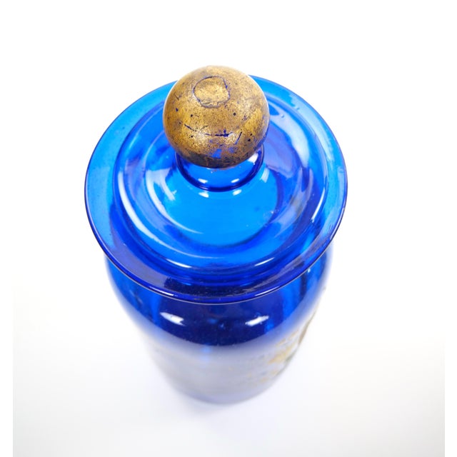 Mid-20th Century Italian Gilt and Hand-Painted Cobalt Blue Glass Apothecary Jars For Sale - Image 16 of 18