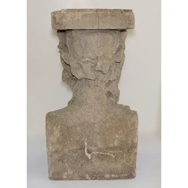 Pedestals Antique Cast Stone Figural Bust and Foliate Design - A Pair For Sale In New York - Image 6 of 11
