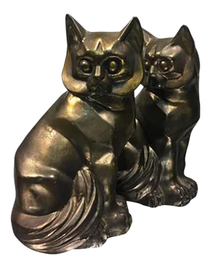1970s Art Deco Style Cast Metal Cubist Cat Form Bookends - a Pair