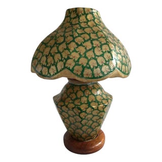 1960s Hand-painted Decorative Parchment Table Lamp With Wood Base For Sale