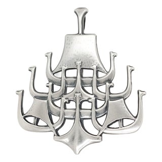 Bjørn S. Østern David Andersen Modernist Sterling Silver Longship Brooch/Pendant For Sale