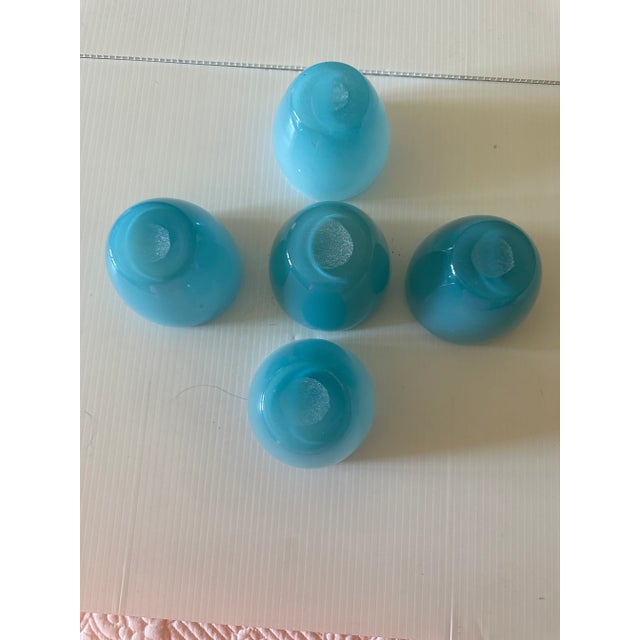 Vintage 1980s Glass Aqua Blue Votive Holders - Set of 5 For Sale - Image 4 of 5