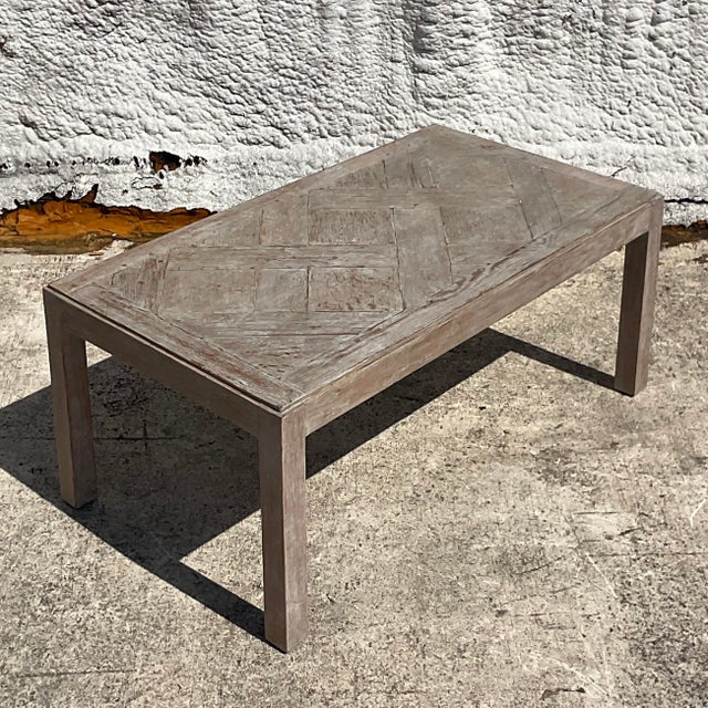 Mid 20th Century Vintage Boho Patinated Lattice Parsons Coffee Table For Sale - Image 5 of 7