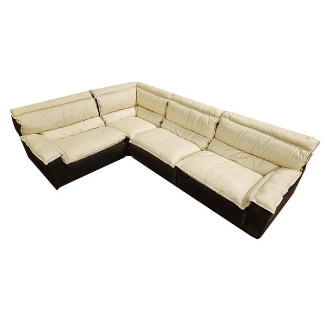 Italian Modular Corner Sofa in Leather and Suede, 1970s, Set of 4 For Sale