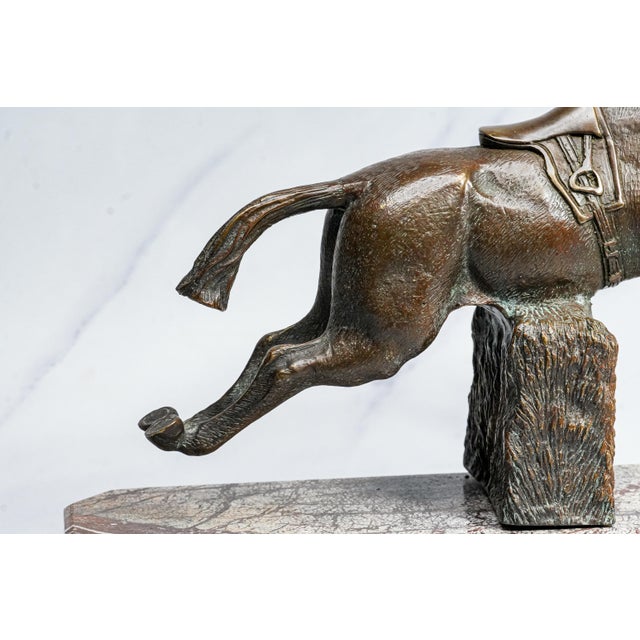 Late 20th Century Finely Cast Vintage Bronze Jumping Horse Statue Sculpture Marble Base Equestrian For Sale - Image 5 of 14