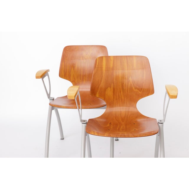 Vintage Industrial Stackable Dining Chairs with Beech Wood Armrests from Pagholz, Germany, 1970s, Set of 4 For Sale - Image 9 of 11