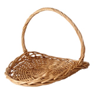 Vintage Large Wicker Gathering Basket For Sale