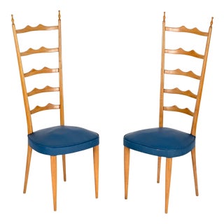 Italian Chiavari High Back Chairs in Blonde Beechwood attributed to Paolo Buffa, 1950s, Set of 2 For Sale