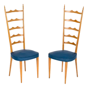 Italian Chiavari High Back Chairs in Blonde Beechwood attributed to Paolo Buffa, 1950s, Set of 2