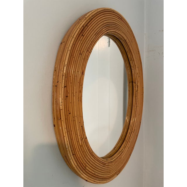 Gabriella Crespi 20th Century Crespi Style Palm Regency Oval Pencil Reed Mirror For Sale - Image 4 of 4