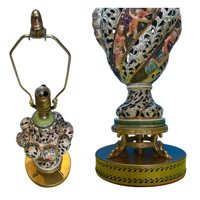 This exquisite Mid-Century Capodimonte porcelain table lamp is a stunning example of Italian craftsmanship, meticulously...