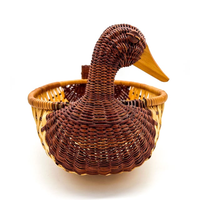 Vintage Wicker Duck Basket – Sculptural Goose Basket – Boho, Coastal, Cottagecore For Sale In Houston - Image 6 of 14