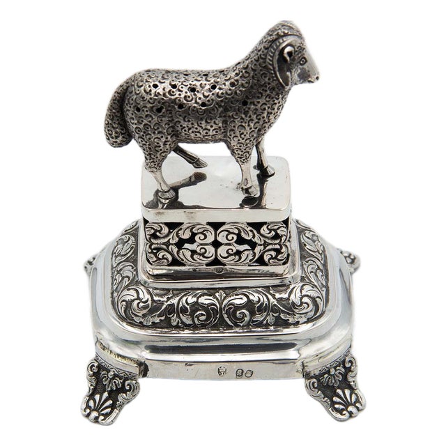 Silver Toothpick Holder with Sheep Cutout For Sale