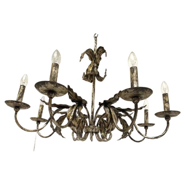 Brunish-Silver Florentine Wrought Iron Chandelier by Simoeng For Sale