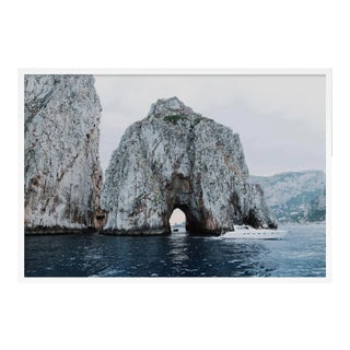 Faraglioni with Boat by Natalie Obradovich in White Framed Paper, Small Art Print For Sale