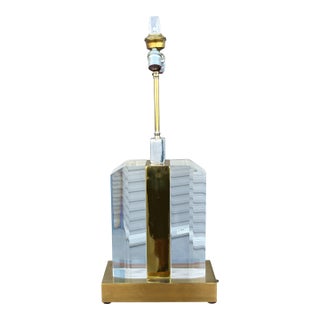 1970s Mid Century Modern Lucite and Brass Table Lamp by Charles Hollis Jones For Sale