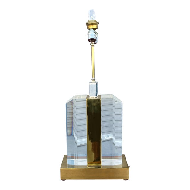 1970s Mid Century Modern Lucite and Brass Table Lamp by Charles Hollis Jones For Sale