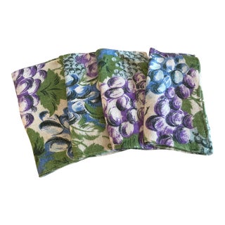Vintage Grape Motif Linen Dinner Napkins - Set of 4 For Sale