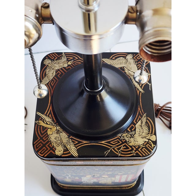 Mid-Century Frederick Cooper Tole Tea Canister Chinoiserie Table Lamps-a Pair For Sale - Image 10 of 11