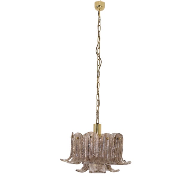 Pendant Light with Petals in Gold Murano Glass from Mazzega, 1970s For Sale