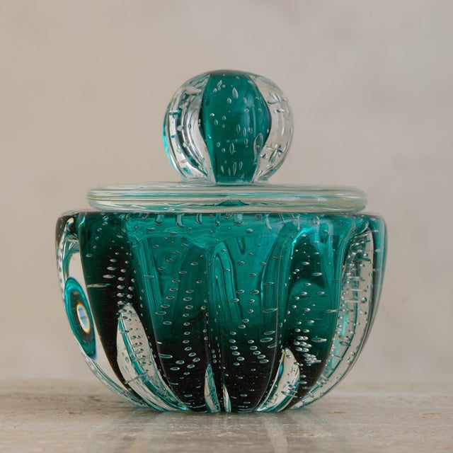3-Piece Italian Murano Bullicante Glass Vanity Set, 1940s For Sale - Image 10 of 10