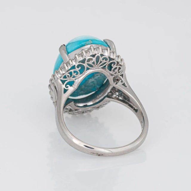 Mid 20th Century Mid 20th Century Egg Shell Blue Turquoise Diamond Ring Platinum Estate Large Cocktail Jewelry size 6 For Sale - Image 5 of 7