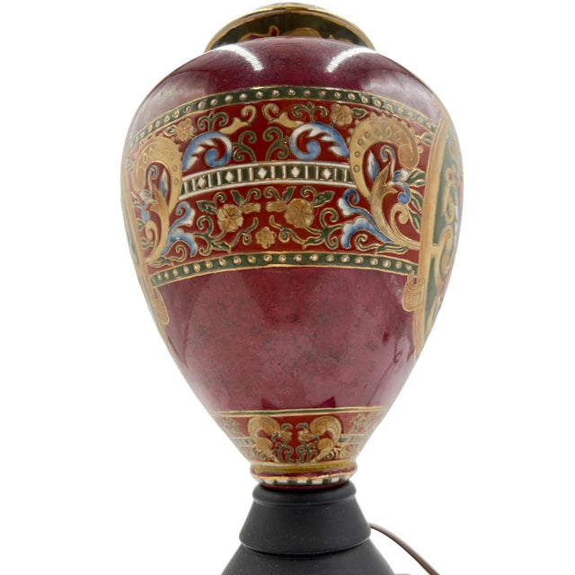 Ceramic Ceramic Table Lamp With Raised Impasto Floral Design For Sale - Image 7 of 9