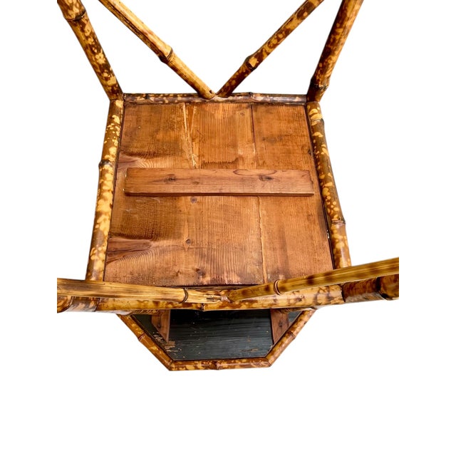 Brown Antique Scorched Bamboo Chinoiserie Side Table With Hand-Painted Lacquer Top, Early 20th Century For Sale - Image 8 of 18
