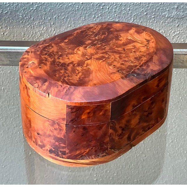 Vintage Faceted Burl Wood Oval Box For Sale In West Palm - Image 6 of 12