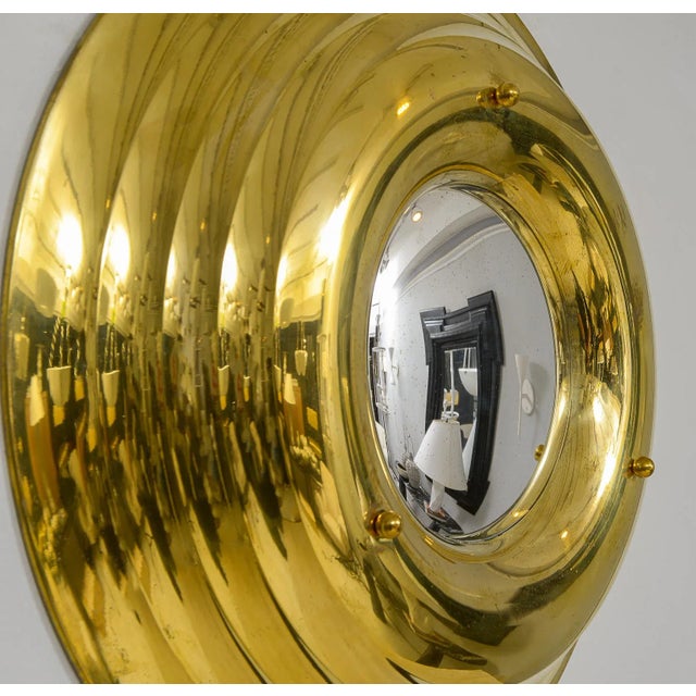 Mid-Century Modern Vintage French Brass Circular Convex Mirror For Sale - Image 3 of 6