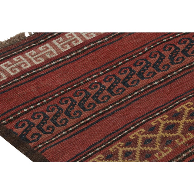 1950s Vintage Kilim Runner Rug in Brick Red With Geometric Patterns, From Rug & Kilim For Sale - Image 5 of 7